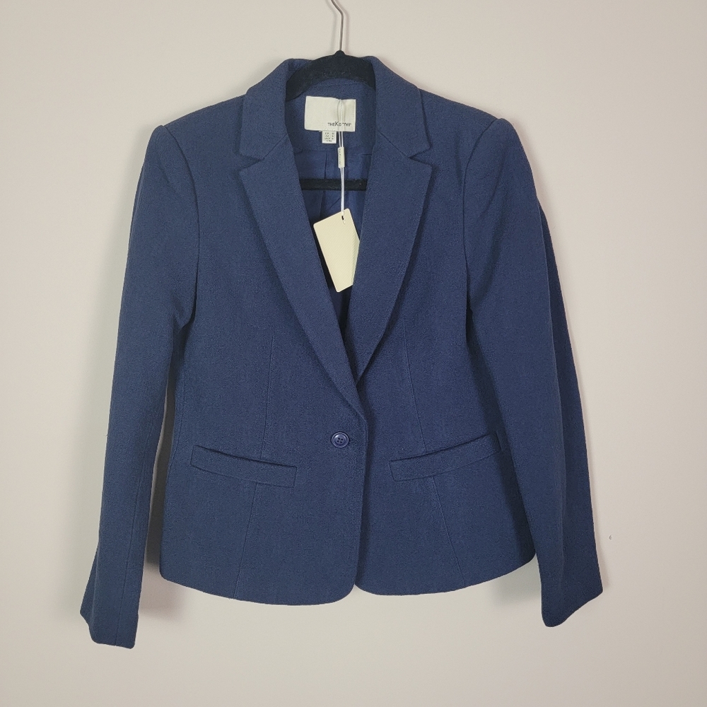 The Korner womens Navy Blue Blazer Suit Jacket Size Medium 100% Cotton - Picture 2 of 15